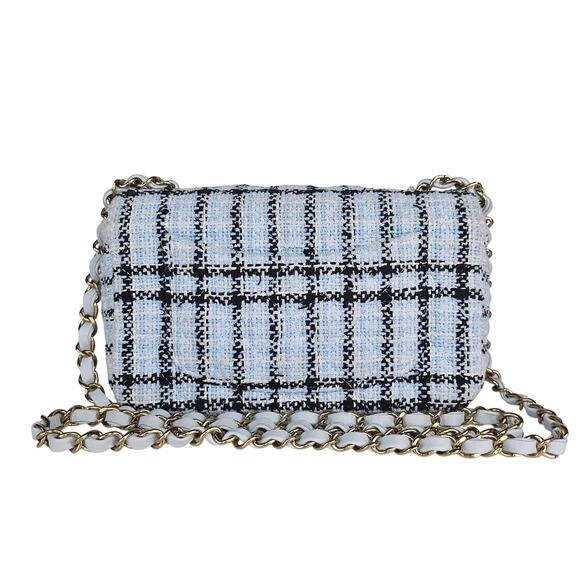 Chanel 25S Mini Classic Flap Mixed Fibers Blue Tweed Crossbody - Picture 2 of 15